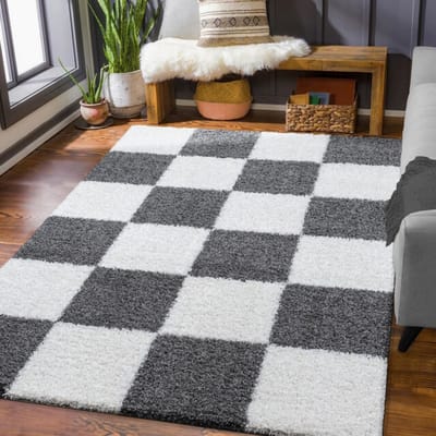 Muratap Milano geblokt hoogpolig vloerkleed modern creme 60x110 cm