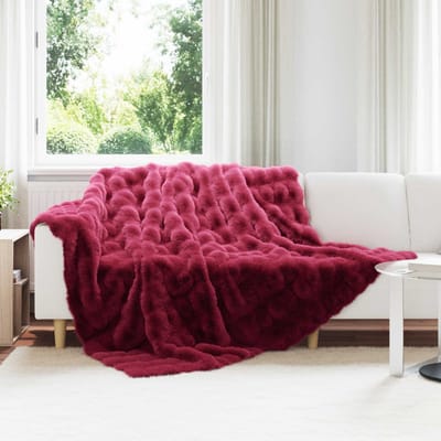 vidaXL - Antislip - deken - van - imitatie - konijnenbont - Olite - Bordeaux - Rood
