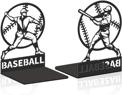Boeksteunen in Zwart - 2 Stuks met Baseball Speler Design voor Thuis, Kantoor en Bibliotheek Decoratie