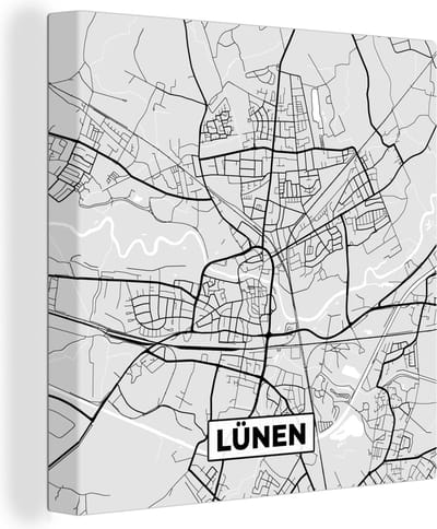 Canvas Schilderij Lünen- Kaart - Stadskaart - Duitsland - Plattegrond - 20x20 cm - Wanddecoratie