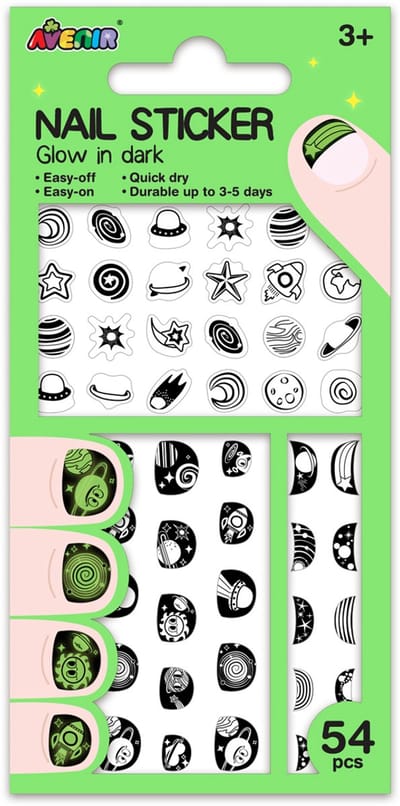 AVENIR Nagelstickers - Ruimte - Glow In The Dark - Blijft 3 Tot 5 Dagen - 54 Stuks - 3 Jaar