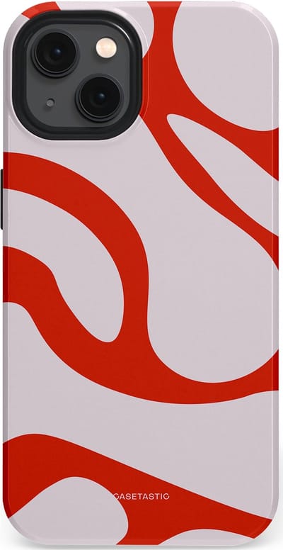 Casetastic hoesje geschikt voor Apple iPhone 13 - MagSafe - Dubbellaagse bescherming - Oranje Witte Pebbel Stenen - Fashion Case - Lichtgrijs Rood