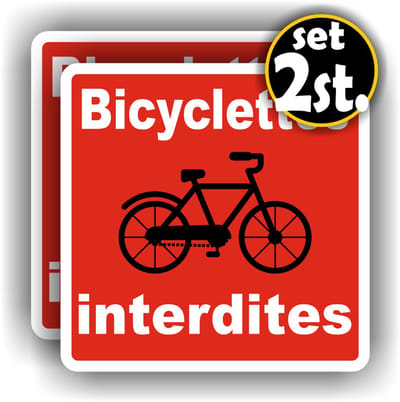 Jerma - Bicyclettes interdites (F) - Geen fietsen - Stickers - 2 st - 14x14 cm - Weerbestendig - Vinyl
