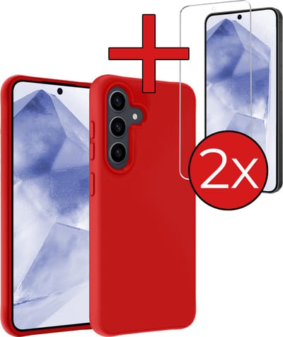 Hoesje - Met 2x Screenprotector - Geschikt voor Samsung Galaxy A55 - Sterk & Shockproof - Telefoon Hoes - Back Cover - Siliconen Case - Telefoonhoes - Rood