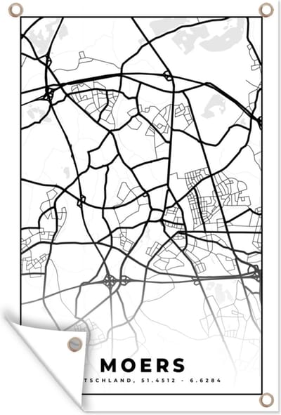 Muurdecoratie Plattegrond - Moers - Kaart - Stadskaart - 120x180 cm - Tuinposter - Tuindoek