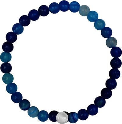 CO88 Collection 8CB-91107-S-M Stenen Armband Blauw Tijgeroog - 6mm - 17,5cm - Rekbaar - Zwart - Blauw
