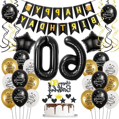 60e verjaardag zwart goud decoratie - folieballon nummer 60 - verjaardagsballonnen - taartdecoratie - 60 jaar man en vrouw
