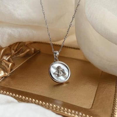 S925 Zilver Dames Gepersonaliseerd Design Schelp Hanger Ketting Engel Baby Eenvoud Luxe Vintage Chic Niche Chokers Ketting gray