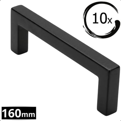 10X Handgrepen Zwart RVS - Boormaat 160mm - Kastgrepen