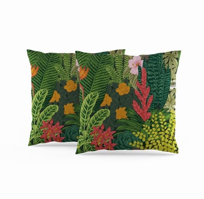 Dailygoods- Kussenhoezen Set van 2 - 60x60 cm - Bloemen/Bladeren - Tropische Planten - Vintage Exotisch - Milieuvriendelijk Materiaal - Kussenslopen