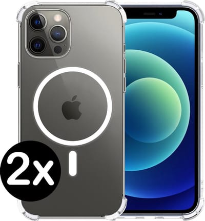 Hoesje - 2 Stuks - Geschikt voor Apple iPhone 12 Pro - Magsafe Compatible - Sterk & Shockproof - Shock Proof Case - Back Cover - Telefoon Hoes - Telefoonhoes - Transparant
