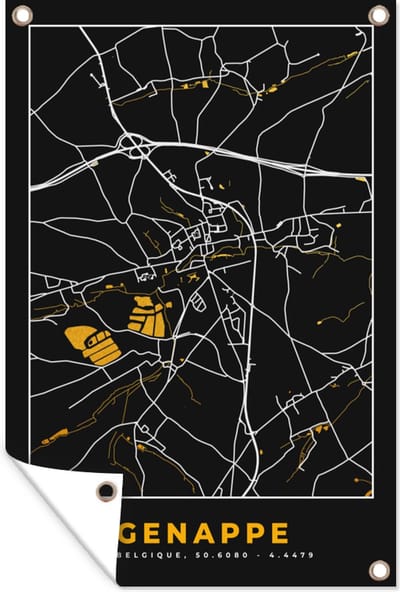 Muurdecoratie Genappe - Plattegrond - Goud - Kaart - Stadskaart - 120x180 cm - Tuinposter - Tuindoek