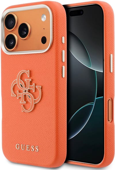 Guess PU Resin Logo Backcover - Geschikt voor iPhone 17 Pro Max - Oranje