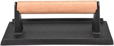 Gietijzeren Vleespers - Hamburger Grill - Vlees Grillen - Houten Handvat - Ca. 1kg - Zwart