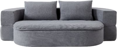 Slaapbank opvouwbaar met traagschuim - 2-in-1 futon - 1-persoons - Lichtgrijs - Inclusief 2 kussens en deken - Ademende stof, afneembare hoes, geen montage