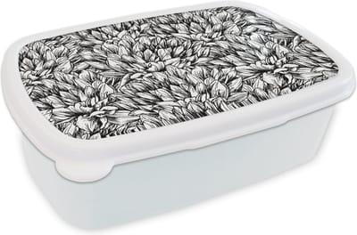 Broodtrommel Wit - Lunchbox - Brooddoos - Bloemen - Zentangle - Patronen - 18x12x6 cm - Volwassenen