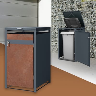 Klikoombouw, Container ombouw voor 1 container tot 240 l, 68 x 80 x 120 cm, van staal met roestlook ML-Design