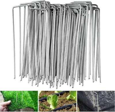 OIMG 50 stuks Tuinharingen - Gazon Pennen - Grondharingen - U-vormig - 150 mm - gegalvaniseerd staal -Tent Harken - Grondpennen - U Vorm Haringen -geschikt voor mulch, schuttingen en netten - 150 x 40 mm - Ø 2,2 mm