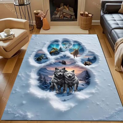 1PC Sneeuw Wolf Pootafdrukken Creatieve Print Tapijt voor Slaapkamer Woonkamer Bedzijde Sofa Vloermat Modern Huisdecoratie Gebiedskleed 40x60cm (16x24in)
