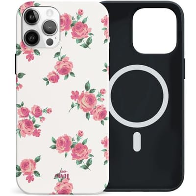xoxo Wildhearts siliconen hoesje geschikt voor iPhone 12 Pro Max hoesje - Dream Rose - Magnetisch telefoonhoesje - Magneet case - Kwalitatieve backcover - TPU materiaal - Hoesje met rozen - Roses - Wit / Creme