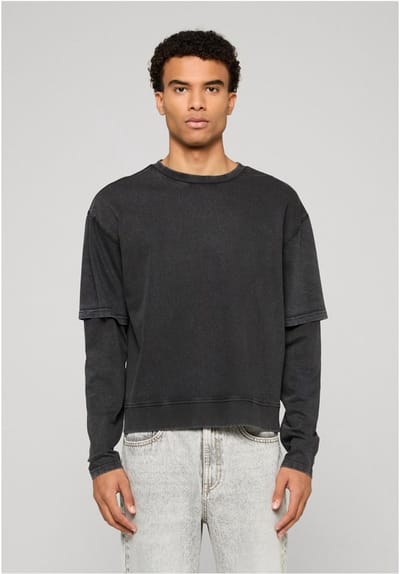 Urban Classics - Washed Double Layered Longsleeve shirt - M - Zwart
