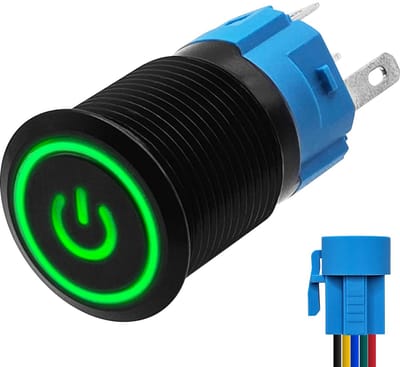 ProRide Metalen Drukschakelaar 12V ON-OFF met Aansluitkabel - 16mm - Aan/uit schakelaar - Spatwaterdicht - 12V/24V - LED Indicatie Groen