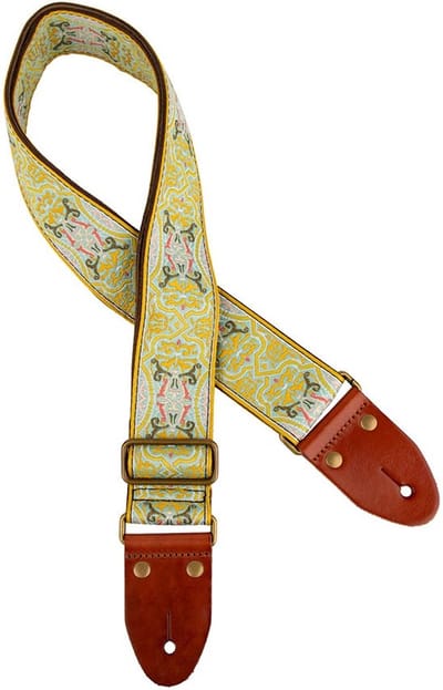 Gitaarband - Gaucho GST-1280-3 - Authentic Deluxe Series - Jacquard weefsel - Suède achterkant - Geel/Groen