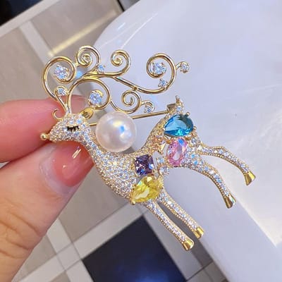 Kerst Herten Broche Met Kleurrijk Eland Design, Dames Exquise Sieraden Broche, Kerstfeest Sfeer Decoratie goud