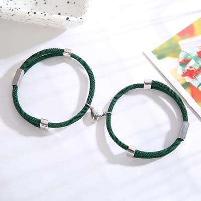 2 stuks Gekoppeld Armband Koppel Liefhebber 'S Verstelbaar Touw Hart Magneet Trekken Elkaar Aan Roestvrij Staal Bedel Accessoires Eén Paar Adjustable groen
