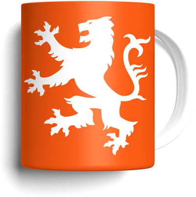 Nederland | Mok Nederland - Oranje & Wit - Fan Cadeau Leeuw Design
