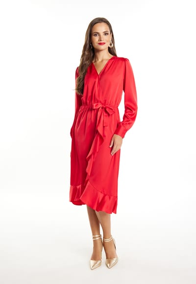Faina Midi-jurk met lange mouwen Dames rood
