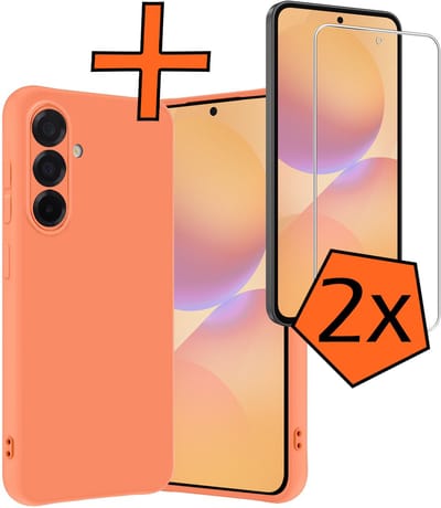 Hoes - Met 2x Screenprotector - Geschikt voor Samsung Galaxy A36 - Sterk & Shockproof - Back Cover - Siliconen Case - Telefoon Hoes - Perzik