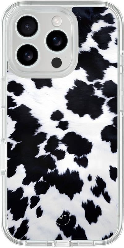 Hybride hoesje geschikt voor iPhone 16 Pro - Koeienprint - Extra bescherming - Luxe beschermhoes - TPU case - Transparant, Zwart, Wit - Mooie Telefoonhoesjes