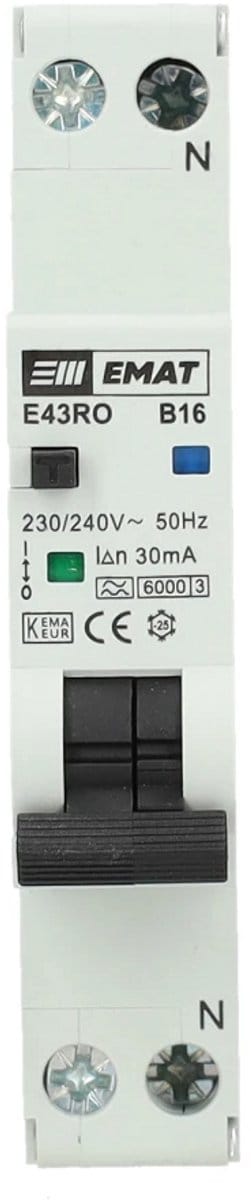 EMAT aardlekautomaat B16 1P+N 30mA type A 6kA spanningsonafhankelijk
