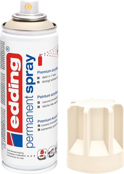 edding 5200 spuitverf in spuitbus - licht ivoorkleurig mat - 1 stuk - 200 ml verf - direct dekkend – 0,7-1 m2 oppervlak - acrylverf voor het lakken en versieren van glas, metaal, hout, keramiek, kunststof, canvas - permanent spray, verfspray