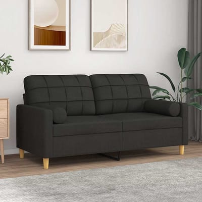 vidaXL - Tweezitsbank - met - sierkussens - 140 - cm - stof - zwart