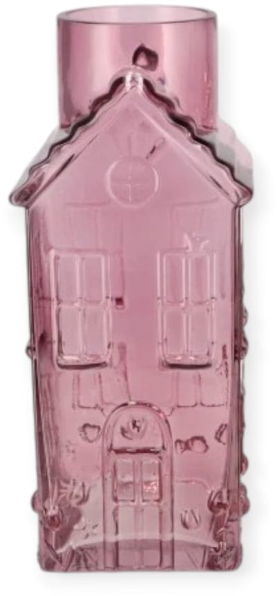 Daan Kromhout - Vaas - Bloemenvaas - Glas - Huis - Roze - 13x13x30 cm - House