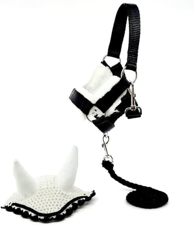 Paarden Set - Hobby Paard Accessoires - Paardrijden Simulatie - Insectenbescherming Hoofddeksel - Levensgrootte 38cm - Wit