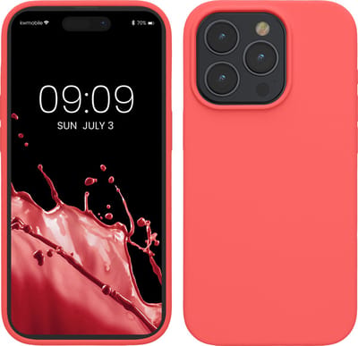 kwmobile Case voor iPhone 15 Pro - Slank TPU-Hoesje met Zachte Afwerking - In neon koraal