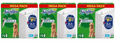 Swiffer Dry Vloerreinigingsdoekjes 72 Stuks x 3 packs – Stofdoekjes voor Vloerwisser – Verwijdert Huisdierhaar, Stof & Vuil – Navulling Droog
