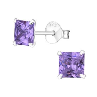 Aramat Jewels | Oorbellen | 925 Zilveren Vierkante Zirkonia Oorbellen 4-8mm - Princess Cut Studs | 5mm / Paars | | | Zilver | Kinderen, Volwassenen | Verkleurd niet