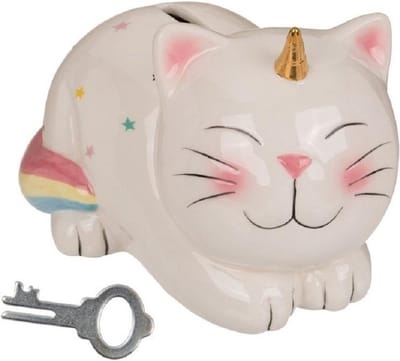 Spaarpot eenhoorn kat/poes met slotje 17 cm - Unicorn dieren spaarpotten