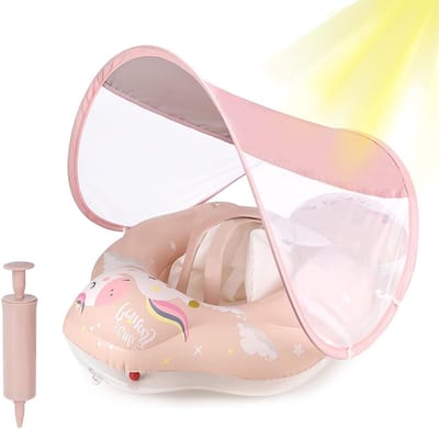 Zwemfloat voor Baby's met Zonnescherm, Veiligheidszitje en Balansbal voor Kinderen van 3-36 Maanden, Ideaal voor het Zwembad met UPF50+ Bescherming