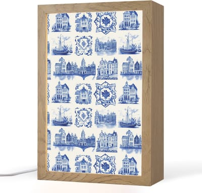 Tafellamp 20x30 cm - LED lamp - Huizen - Schepen - Blauw - Decoratieve tafellampen - Dimbaar - Tafellampje slaapkamer - Woonkamer binnen