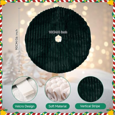 Grote Pluche Kerstboomdeken 90 cm - Rond Onderlegger voor Kerstboom - Decoratieve Tapijt voor Binnen met Kerstthema (Groen)