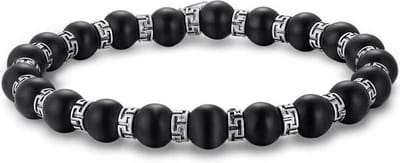 Twice As Nice Armband in edelstaal, zwarte bollen, rondjes met tekening 21cm