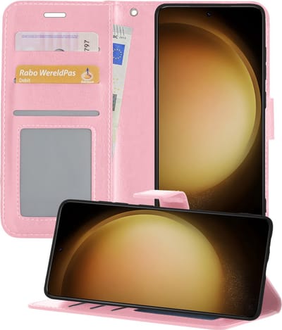 Hoesje - Met Pasjeshouder - Geschikt voor Samsung Galaxy S23 - Luxe Bookcase Portemonee - Flip Case - Kunstleer Book Case - Flipcase - Book Cover - Walletcase - Portemonneehoes - Telefoonhoesjes - Lichtroze