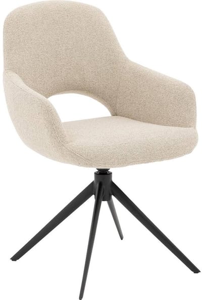 Goossens Eetkamerstoel Bonna - Met Armleuning - Stof - Beige