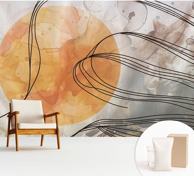 Wallfluent Behang - Harmonieuze abstractie Muurbehang - 312x219 cm - Oranje Behang - Voor natuurliefhebbers en liefhebbers van subtiele decoratieve motieven - Behang Voor de slaapkamer, woonkamer en hal - Behangrol Abstractie