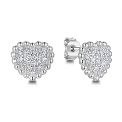 9NB-1679 – New Bling – Zilveren oorbellen wit hart – Met zirkonia – Zilverkleurig – 925 zilver